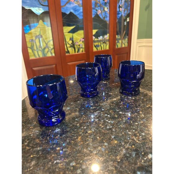 Viking Hazel Atlas Georgian Cobalt Blue Lowball Glasses - Picture 8 of 9